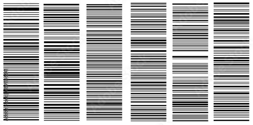 Black and white bar code  set. Simple vector illustration. 2 bit bg with irregular thin and thick lines, flat vector