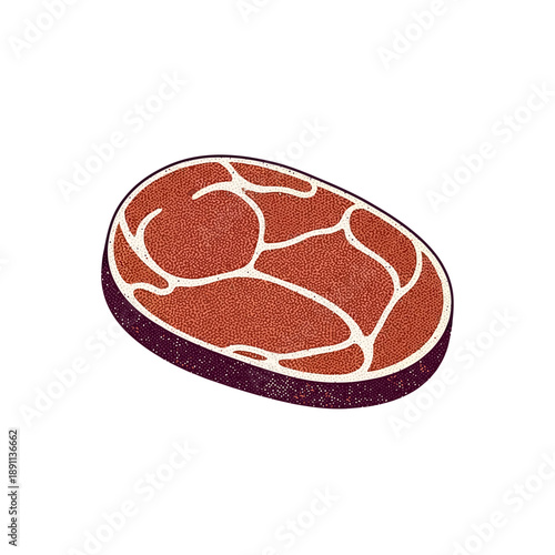 Vector Illustration of a Raw Cultivated Meat Cutlet with Marbling Texture, Ideal for Food Technology and Culinary Concepts