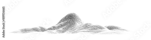 Mountain stipple texture landscape. Abstract rock border hill, volcano, snow mountain halftone grain effect. Dotted terrain dotwork style. Vector graphic vintage illustration