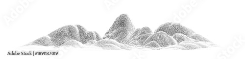 Mountain stipple texture landscape. Abstract rock border hill, volcano, snow mountain halftone grain effect. Dotted terrain dotwork style. Vector graphic vintage illustration