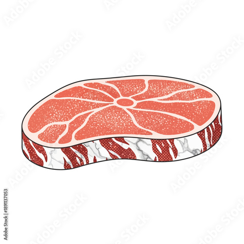 Vector illustration of a raw steak with marbling, perfect for food-related content and culinary themes