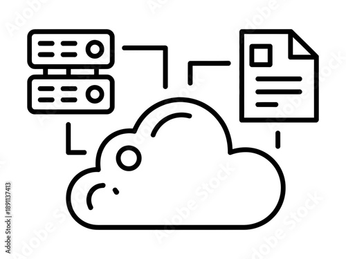Outline illustration of cloud server and document connectivity