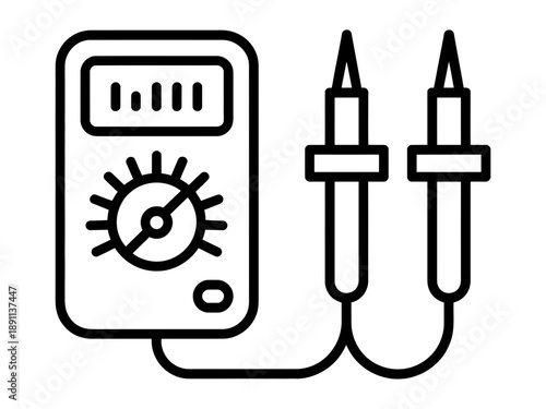 Illustration of a multimeter with probes in black and white style