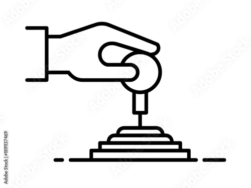 Hand shifting gear stick illustration in black and white outline