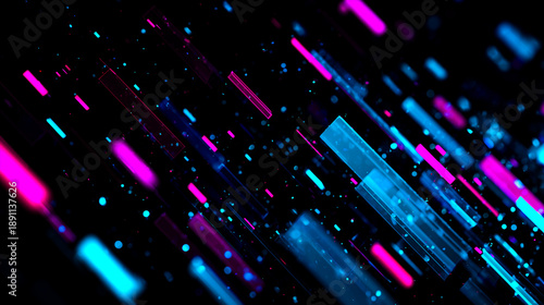 水色とピンクの光が交錯する鮮やかなデジタルデータライン