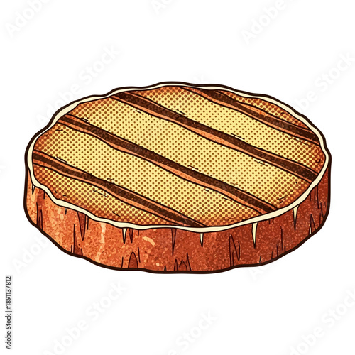 Vibrant vector illustration of a grilled steak medallion, featuring appetizing char marks and a savory texture, ideal for culinary and food-themed graphic designs