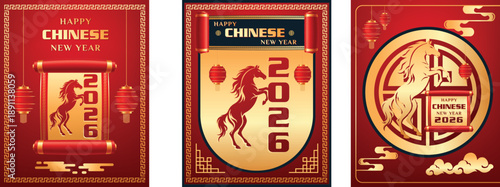 Year of the Horse 2026 Chinese New Year vector template collection for branding