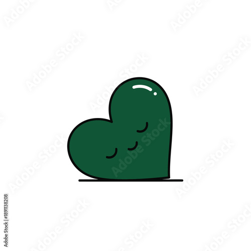 Adorable cartoon green heart character design sleeping peacefully on a white background