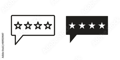 Set of five star rating review icons in outline and filled styles presented in speech bubble shapes for graphic design and user interface elements