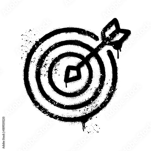 Target and arrow goal icon black spray paint graffiti stencil art desig;