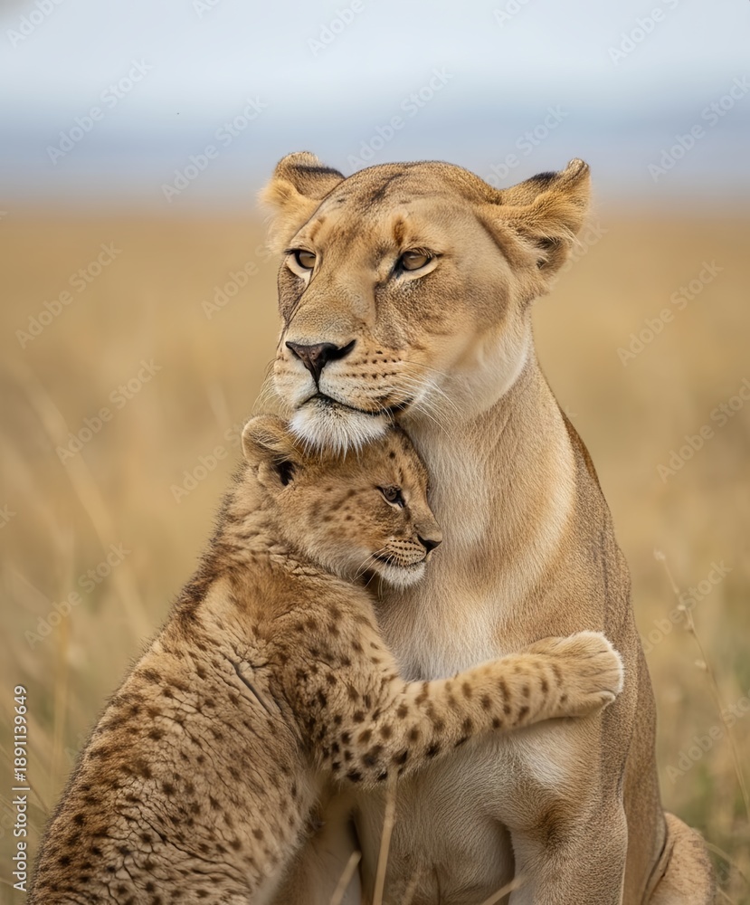 Obraz premium lioness and cub