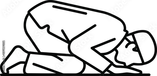 Man praying on prayer mat Ramadan worship flat design vector illustration