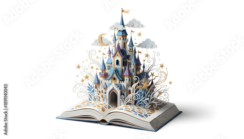 Enchanted Pop-Up Storybook: Magical Fairytale Castle Rises with Golden Stars and Moon