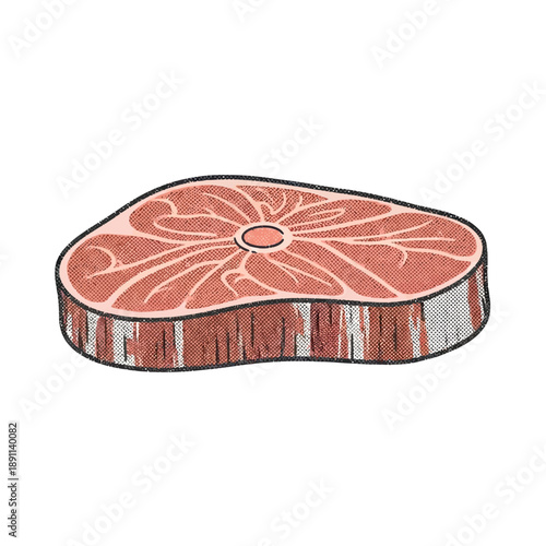 Vector Illustration of a Raw Steak Cut of Meat with Visible Marbling and Edges, Perfect for Culinary Designs and Food-Themed Graphics