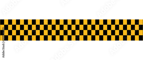 Set of taxi car marking stripes or caution tapes isolated on white background. Black and yellow checkered and striped textures. Forbidden, safety, danger or warning ribbons. Vector flat illustration