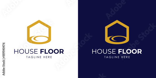 Modern solid house floor plan logo for real estate branding