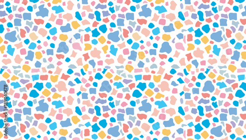 Abstract colorful terrazzo pattern seamless texture with irregular shapes, modern design