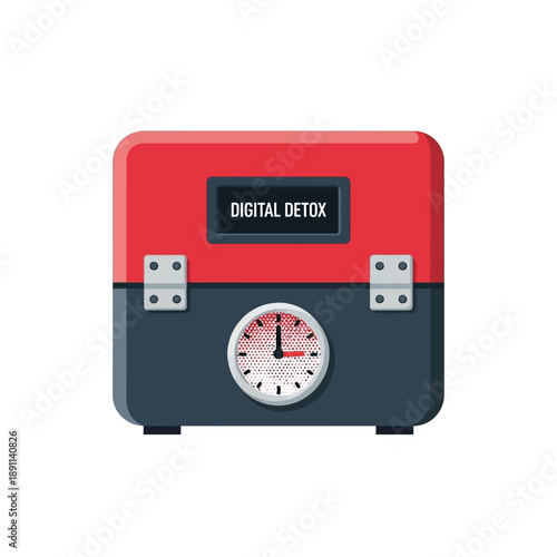 Vector illustration digital detox lockbox with a timer, symbolizing a mindful break from screens, promoting well-being and balanced technology use