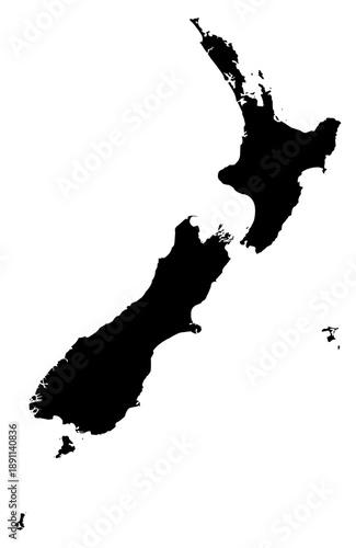 Black Silhouette New Zealand Map Oceania Country
