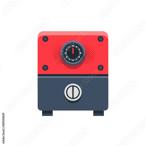 Vector illustration of a red and grey digital detox box with a timer dial, isolated on white background