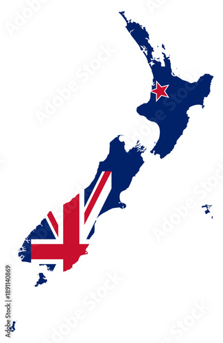 Flag New Zealand on New Zealand Map Oceania Country