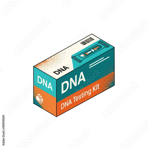 DNA Testing Kit Box Vector Illustration - Genetic Analysis and Research Sample Container Design