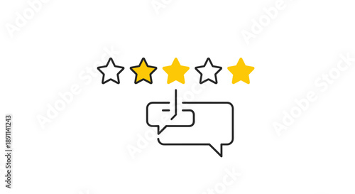 Online user feedback and customer satisfaction rating icon with three out of five stars, representing service quality evaluation and digital product review experience