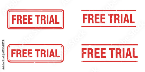 Four free trial stamps in red on white background