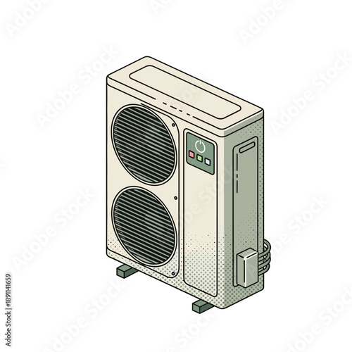 Isometric Vector Illustration of a Modern Domestic Heat Pump Unit, Symbolizing Efficient and Sustainable Home Heating Solutions for Eco-Friendly Living