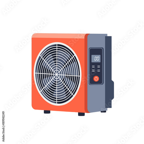 Flat Vector Illustration of a Red and Gray HVAC Unit with Digital Display, a Modern and Efficient Climate Control System