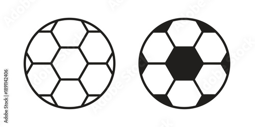 Soccer ball icon outline and filled for sports and game vector illustration, football symbol for team play and championship isolated on white and black background