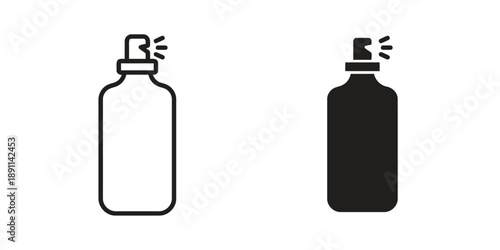 Spray bottle icon outline and filled silhouette isolated on white background, representing aerosol or liquid dispenser, simple vector illustration