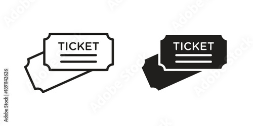 Ticket icons in outline and solid black, representing events, admission, and entry, coupon or pass symbols