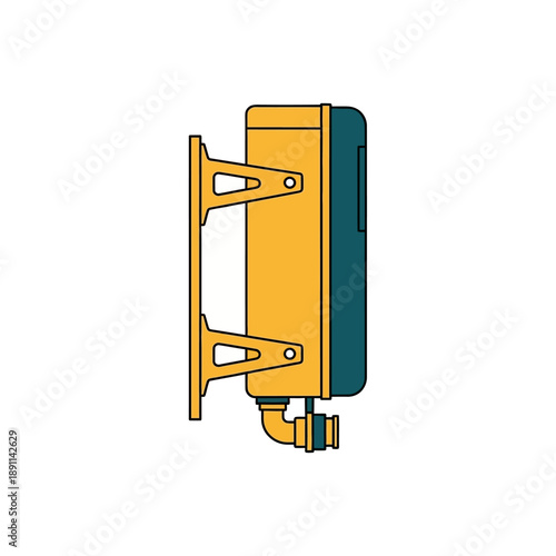 Flat vector illustration of a modern electric water heater, compact wall-mounted unit for efficient home hot water supply and contemporary plumbing solutions