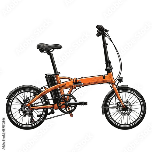 Detailed Vector illustration of a modern foldable electric bicycle, ideal for urban commuting and eco-friendly personal transport solutions