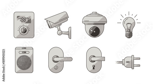 Collection of home automation and security vector icons isolated on white