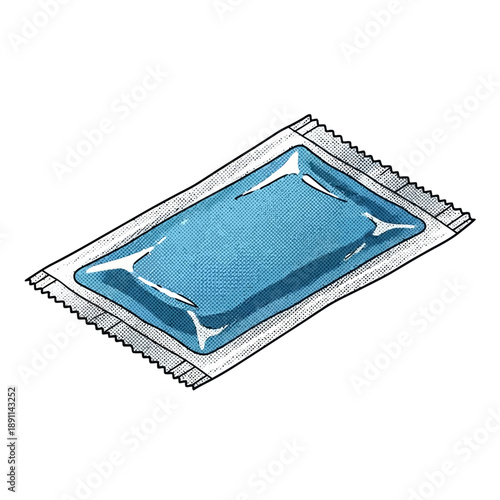 Vector Illustration of a Blue Rectangular Cold Pack in a Sealed Wrapper, Isolated on White Background for Graphic Design Purposes