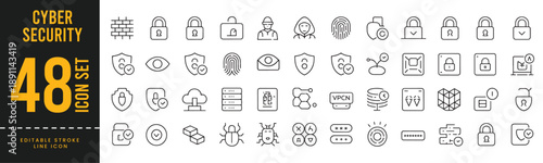 Cybersecurity and Data Protection Icons - Network Security, Encryption, Biometrics, and Privacy Safety.