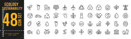 Renewable Energy and Ecology Icons Set - Sustainability, Green Technology, Recycling, and Carbon Neutral Symbols.