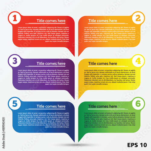6-Step Business Infographic Template. Vector Presentation Slide with Colorful Speech Bubble Banners, Large Numbered Nodes, and Professional Vertical List Layout