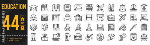 Education and Learning Line Icon Set - School, Academic, Science, and Study Tools Symbols.