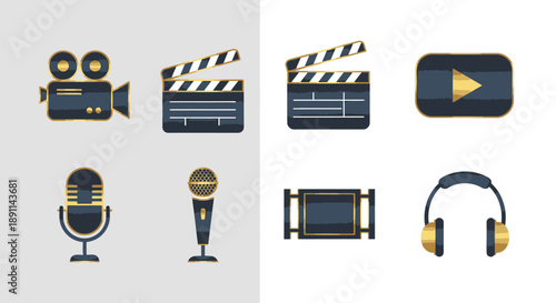 Media and entertainment icons filmmaking audio production and streaming