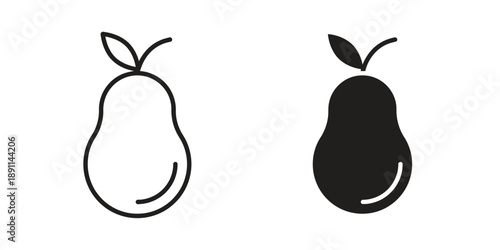 Two pears, one outlined and one filled black, isolated on white, representing healthy food and organic produce, simple icons for concept.