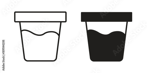 Two medical specimen cups one with clear liquid other with dark liquid simple outline icon set flat design vector illustration