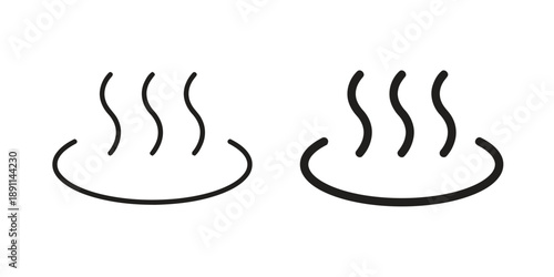 Two simple icon representations of hot water or steam rising from a surface, one outline style, one solid fill, suitable for representing warmth, relaxation, or spa services