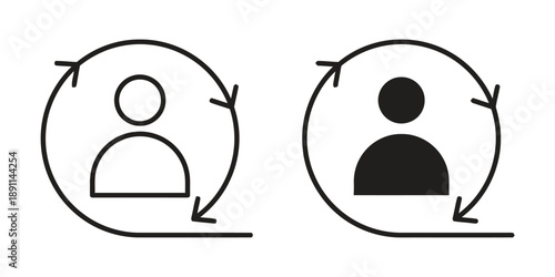 User profile refresh icon repeating cycle for user account management data update personal settings reset profile icon symbol outline and filled silhouette representing account and data management