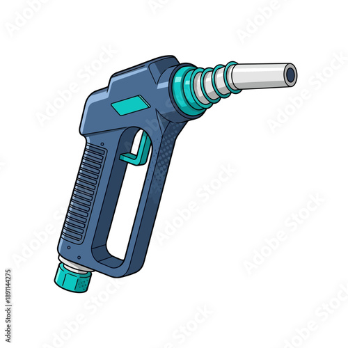 Vector Illustration of a Blue and Teal Fueling Nozzle Gun for Gas Stations and Vehicle Refueling Services, Clean Energy Concept