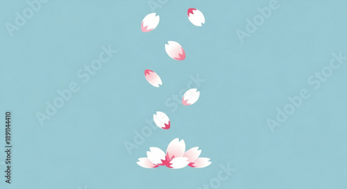 Delicate pink cherry blossom petals falling against a soft blue background symbolizing spring and renewal