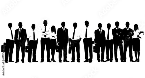 Diverse group of business people standing together in silhouette.