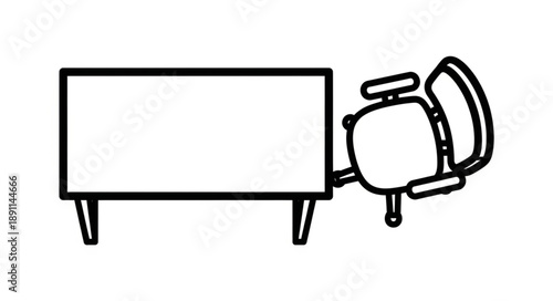 Minimalist desk and office chair top view illustration.